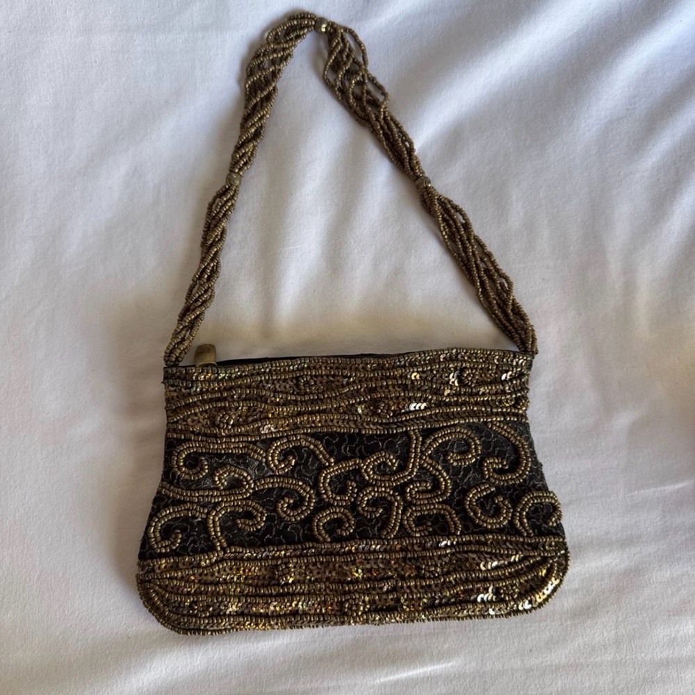 Chic Black and Gold Beaded Wristlet